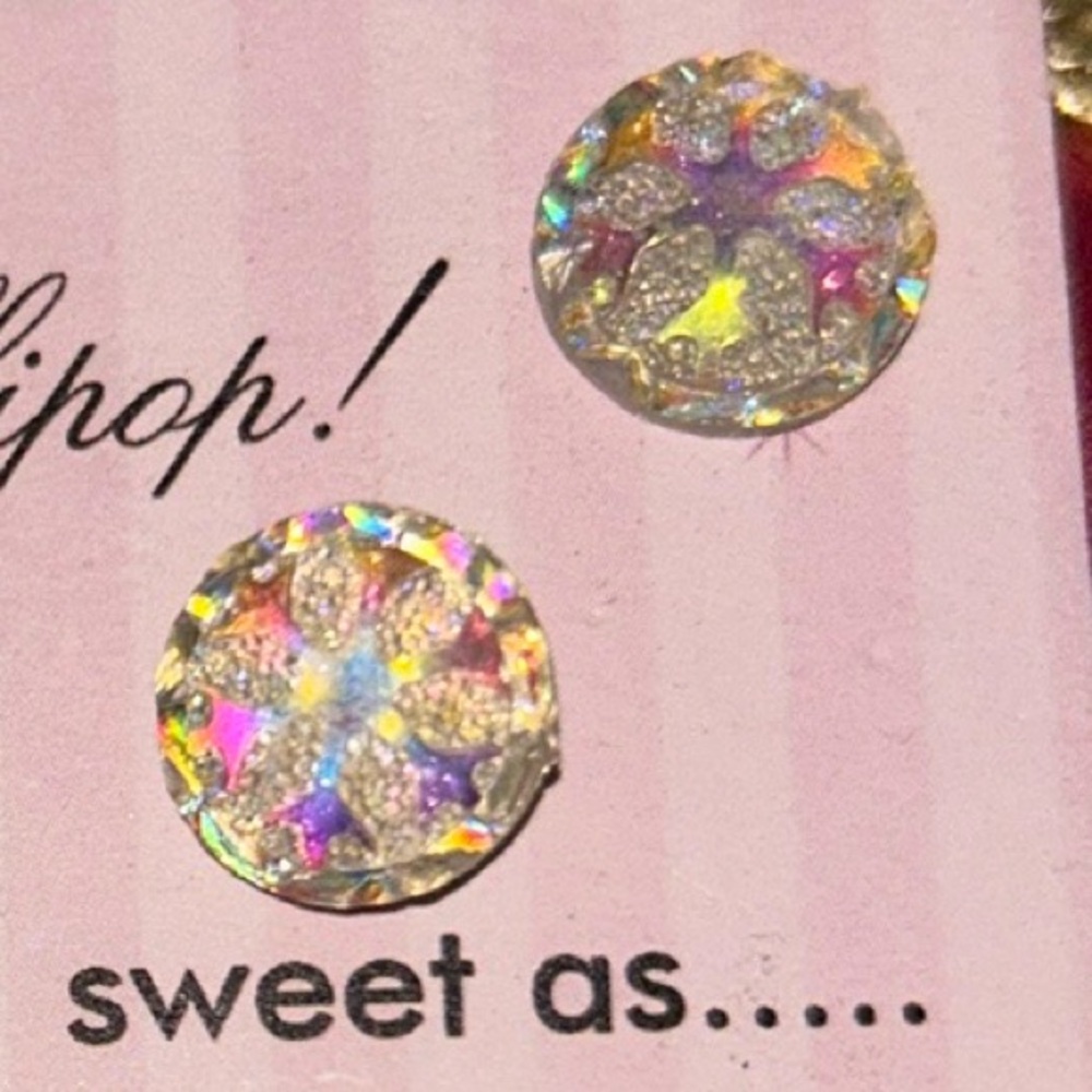 Iridescent glitter sparkle Oh lollipop sugardoll earrings stud post snowflake